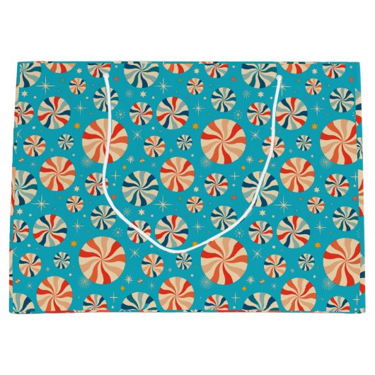 レトロクリスマスキャンディーケーンブルー ラージペーパーバッグ (正面)