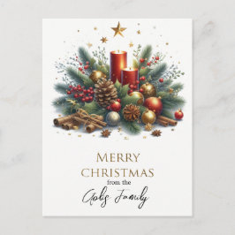 レトロクリスマスキャンドルと金ゴールドホリデー ポストカード