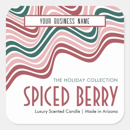 レトロクリスマスキャンドル包装レッドグリーンGroovy スクエアシール (正面)