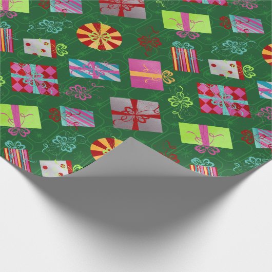 レトロクリスマスギフトグリーンクリスマス ラッピングペーパー (角)