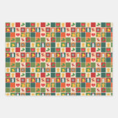 レトロクリスマスギフトラッピング紙- 3枚 ラッピングペーパーシート (正面)