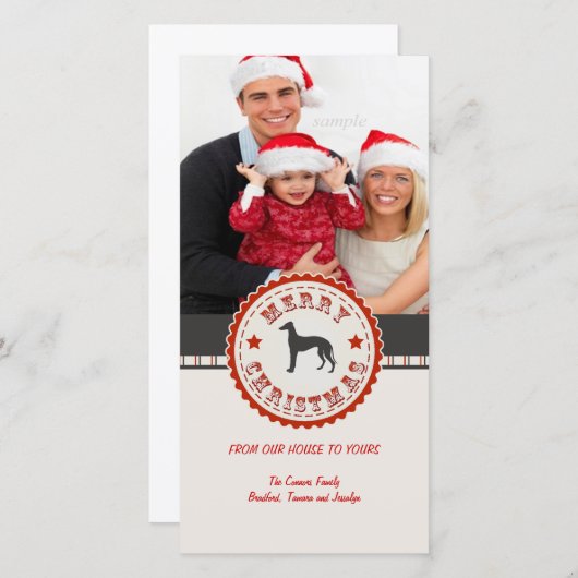 レトロクリスマスグレイハウンド犬カスタムの写真 シーズンカード (正面/裏面)