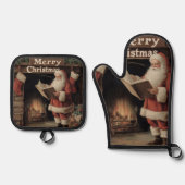 レトロクリスマスコージーバン 鍋つかみ&鍋敷きセット (正面)