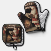 レトロクリスマスコージーバン 鍋つかみ&鍋敷きセット (正面/裏面)
