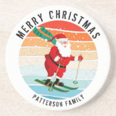 レトロクリスマスサンセットスキーサンタパーソナライズされた コースター (正面)