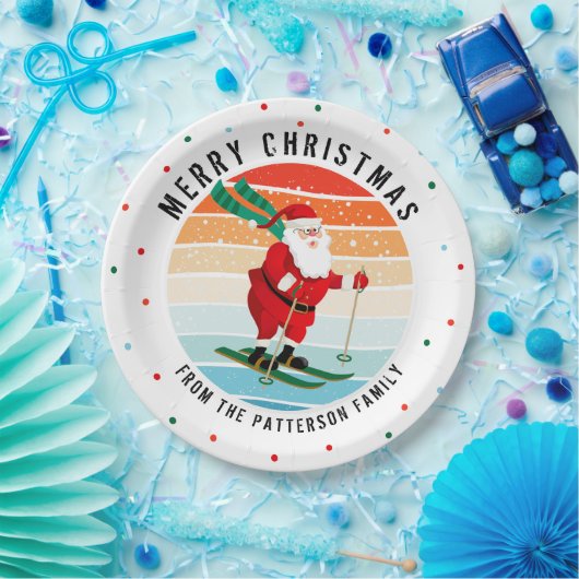 レトロクリスマスサンセットスキーサンタパーソナライズされた ペーパープレート (パーティー)