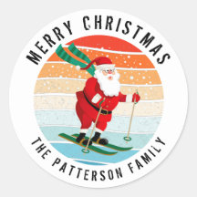 レトロクリスマスサンセットスキーサンタパーソナライズされた