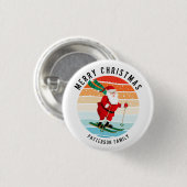レトロクリスマスサンセットスキーサンタパーソナライズされた 缶バッジ (正面&裏面)