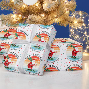 レトロクリスマスサンセットスキーサンタパーソナライズされたS ラッピングペーパー