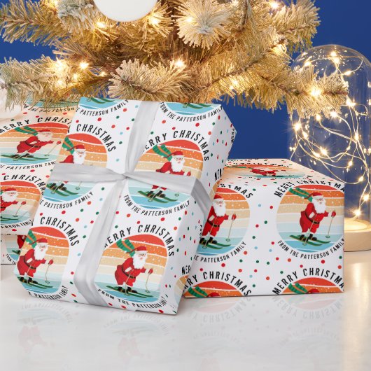 レトロクリスマスサンセットスキーサンタパーソナライズされたS ラッピングペーパー (クリスマス)