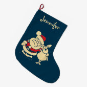 レトロクリスマスサンタとトナカイ仲間 ラージクリスマスストッキング (正面 (吊り時))