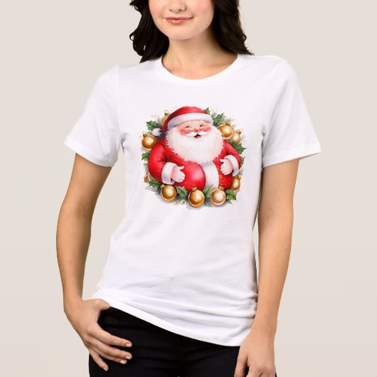 レトロクリスマスサンタクロースメリークリスマスサンタ トライブレンドＴシャツ (正面)