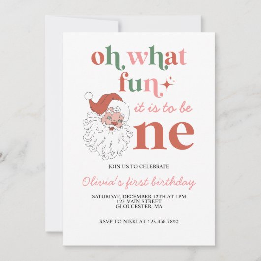 レトロクリスマスサンタファースト誕生日招待状 招待状 (正面)