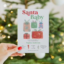 レトロクリスマスサンタベビーシャワー招待状カード
