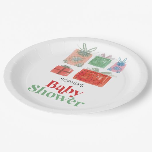 レトロクリスマスサンタベビーシャワー紙プレート ペーパープレート (アングル)