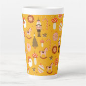 レトロクリスマスサンタロッキングホースのパターン カフェラテマグ (正面)