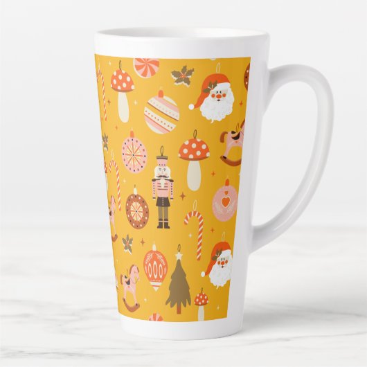 レトロクリスマスサンタロッキングホースのパターン カフェラテマグ (右)