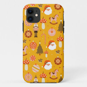 レトロクリスマスサンタロッキングホースのパターン iPhone 11 ケース
