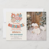 レトロクリスマスサンタワンダーフルファースト誕生日 招待状 (正面)