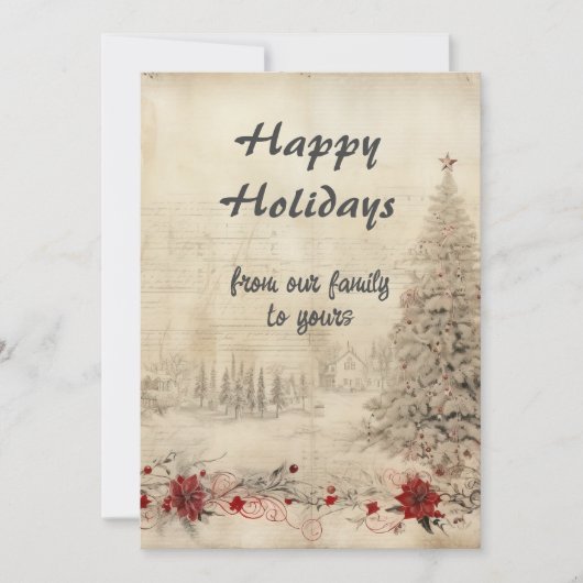 レトロクリスマスシャビーシックな雪のシーン シーズンカード (正面)