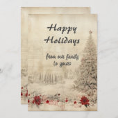 レトロクリスマスシャビーシックな雪のシーン シーズンカード (正面/裏面)