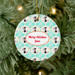 レトロクリスマスシャム猫オゲペットネーム セラミックオーナメント