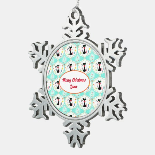 レトロクリスマスシャメッセンキャットオージーペット名 スノーフレークピューターオーナメント (右)