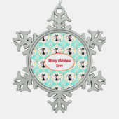 レトロクリスマスシャメッセンキャットオージーペット名 スノーフレークピューターオーナメント (正面)