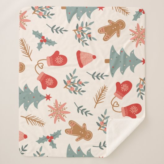 レトロクリスマスジンジャーブレッドのパターン。 シェルパブランケット (正面)