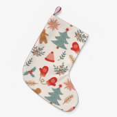 レトロクリスマスジンジャーブレッドのパターン。 スモールクリスマスストッキング (正面 (吊り時))