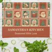 レトロクリスマススタンプのコラージュ キッチンタオル (折り畳み)