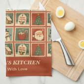 レトロクリスマススタンプのコラージュ キッチンタオル (四つ折り)