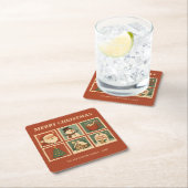 レトロクリスマススタンプのコラージュ スクエアペーパーコースター (インサイチュ)