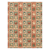 レトロクリスマススタンプのコラージュ テーブルクロス (正面)