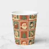 レトロクリスマススタンプのコラージュ 紙コップ (裏面)