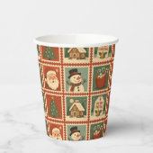 レトロクリスマススタンプのコラージュ 紙コップ (左)