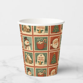 レトロクリスマススタンプのコラージュ 紙コップ