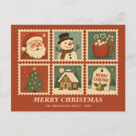 レトロクリスマススタンプコラージュ シーズンポストカード
