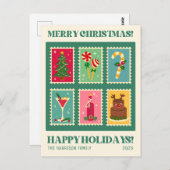 レトロクリスマススタンプ休暇 ポストカード (正面/裏面)