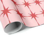 レトロクリスマススターピンクと赤のパターン ラッピングペーパー (ロールコーナー)