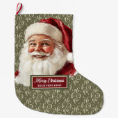レトロクリスマスストッキングとオールドファッションドサンタ ラージクリスマスストッキング (正面)