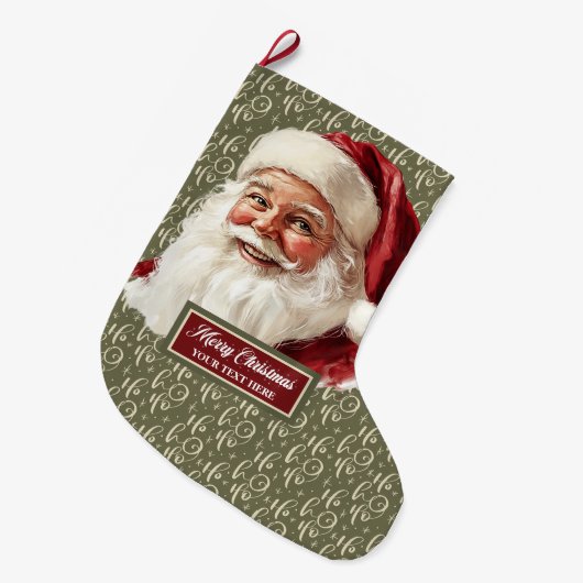 レトロクリスマスストッキングとオールドファッションドサンタ ラージクリスマスストッキング (正面 (吊り時))