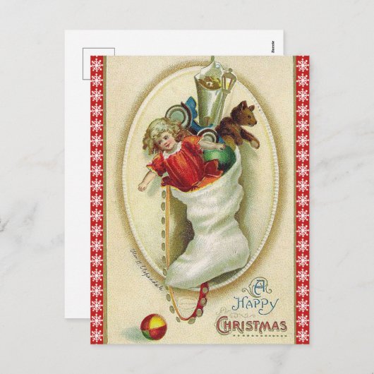 レトロクリスマスストッキングウィズトイズ シーズンポストカード (正面/裏面)