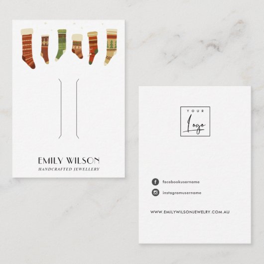 レトロクリスマスストッキング用ヘアクリップ表示カード 名刺 (正面/裏面)