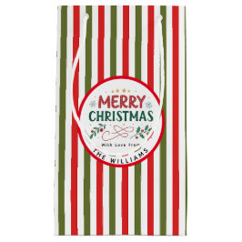 レトロクリスマスストライプ柄のカスタムクリスマス スモールペーパーバッグ