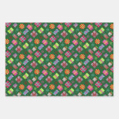 レトロクリスマスセット1グリーンクリスマス ラッピングペーパーシート (正面3)