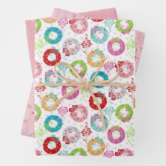 レトロクリスマスセット2ピンククリスマス ラッピングペーパーシート (インサイチュ)