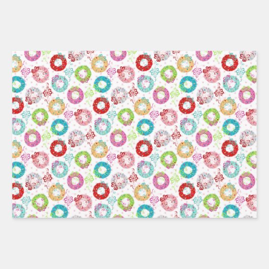 レトロクリスマスセット2ピンククリスマス ラッピングペーパーシート (正面)