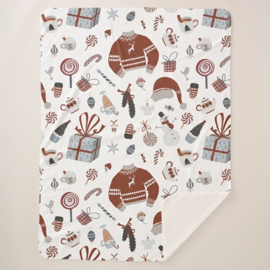 レトロクリスマスセーターパターン シェルパブランケット (正面)