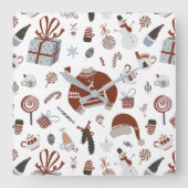 レトロクリスマスセーターパターン スクエア壁時計 (正面)